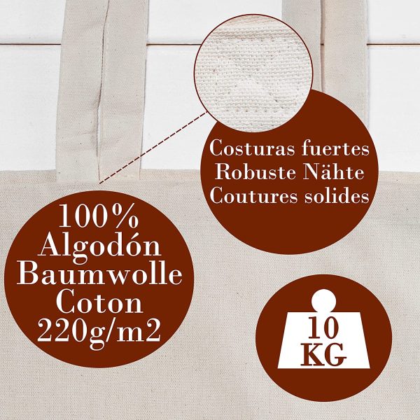 Loxato Tote Bag - Sac Tissu - Sac Fourre Tout Femme - Sac En Toile - Sac Tote Bag - Tote Bag Coton 100% - Sac Jute Extra Large 8cm - Sac Coton - Grand Tote Bag 35 x 42 x 8 cm – Image 7