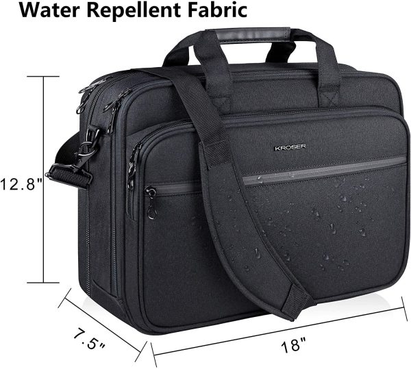 18" Sac à Main Sacoche pour Ordinateur Portable Jusqu'à 17,3" Sacoche Imperméable Extensible Porte-doucments à Bandoulière avec Poches RFID pour Voyage/Affaires/Collège/Homme Laptop Bag – Image 6