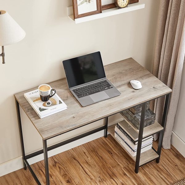 Bureau Informatique, Table avec Rangement, avec Étagère à 2 Niveaux à Gauche ou à Droit, pour Bureau, Salon, Cadre en Métal, Style Industriel, Grège et Noir LWD046B02 – Image 7