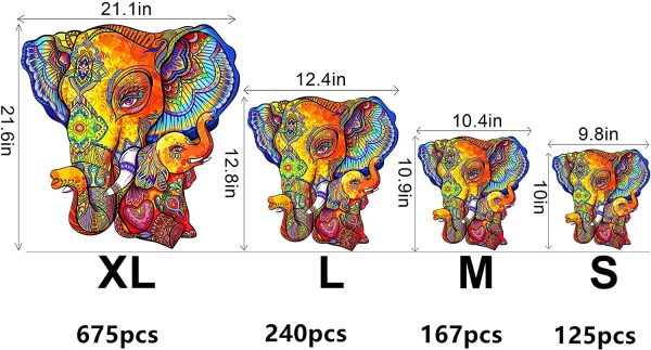 Elephant Puzzles en Bois, KAAYEE Elephant Puzzle Maternal Love, Puzzle de Forme Animale pour Adultes, Pièces de Puzzle en Bois de Forme Unique, avec Boîte-Cadeau en Bois (L'éléphant, S) – Image 5