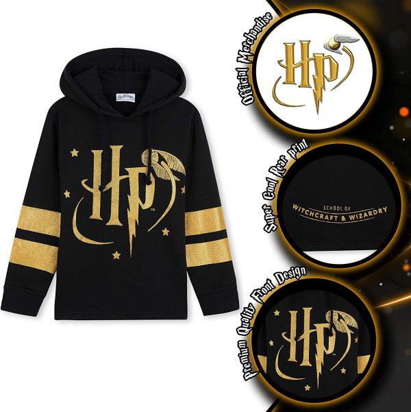 Harry Potter Sweat Fille - Sweatshirt À Capuche Noir - Vêtement Harry Potter Fille Officiel - Idée De Cadeaux Ados Fille