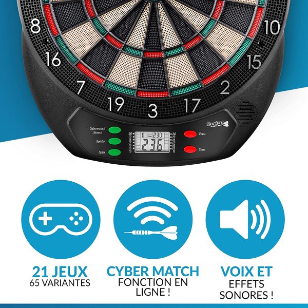 DartPro Jeu de fléchettes électronique - Cible avec 6 fléchettes[utilisable sans fil] - Jeu de fléchettes avec 65 variantes [1 à 8 joueurs] – Image 3