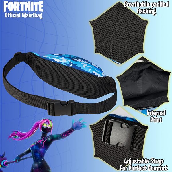 Fortnite Sac Banane Enfant, Petite Sacoche Enfant Garcon, Pochette Ceinture pour Sport, Vélo, Randonnée Et Voyage, Idée Cadeau Anniversaire Fortnite Enfants Et Ado (Camo Bleu) – Image 6