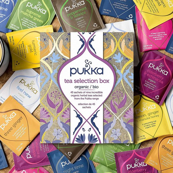 Pukka Coffret Thés Et Infusions Sélection, Idée Cadeau, Sélection De D'Infusions Biologiques Ayurvédiques Issus Du Commerce Equitable, 100% Bio (1 Boite, 45-Sachets) – Image 7