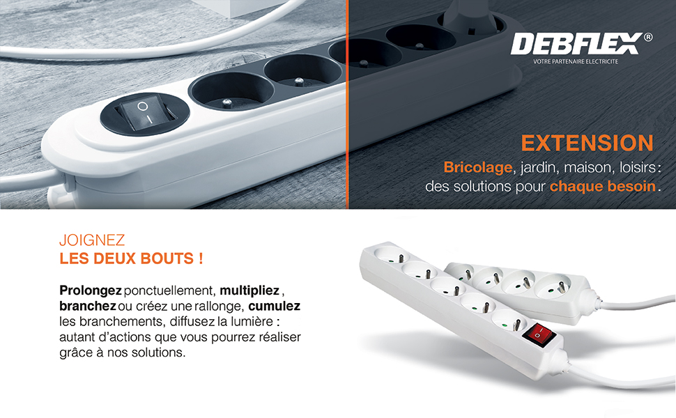 debflex, rallonge multiprise avec interrupteur ,rallonge multiprise ronde