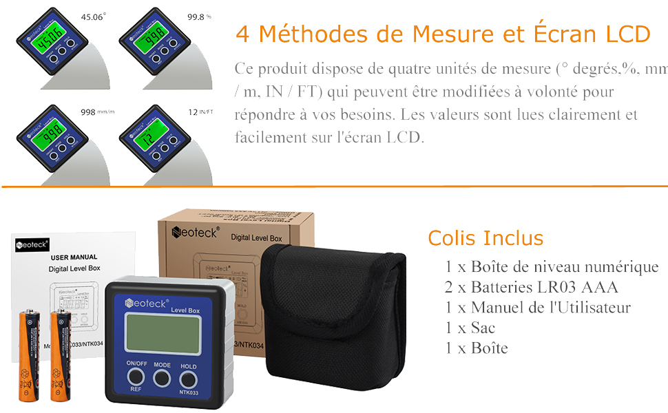 Mesureur Angle Mesure Angle Digital LCD Goniomètres Numériques Coque Chanfrein Inclinomètre