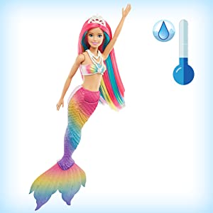 Barbie Dreamtopia poupée Sirène Magique avec Chevelure Arc-en-Ciel, change de couleur dans l'eau