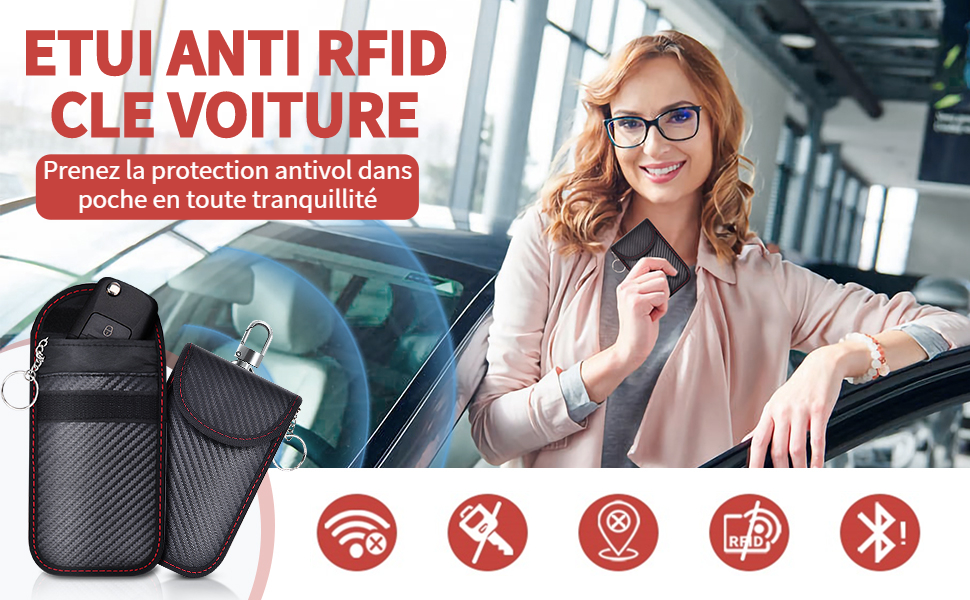 étui pochette anti blocage bloque bloqueur rfid signal onde clé clef élécommande clé voiture 