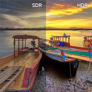 HDR versus SDR avec un contenu aux couleurs plus vives et plus lumineuses