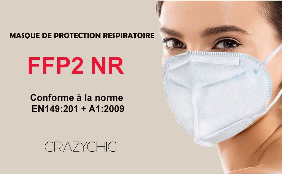 CRAZYCHIC - Masque FFP2 NR - Norme CE EN149 - Masque de Protection Respiratoire Certifié 