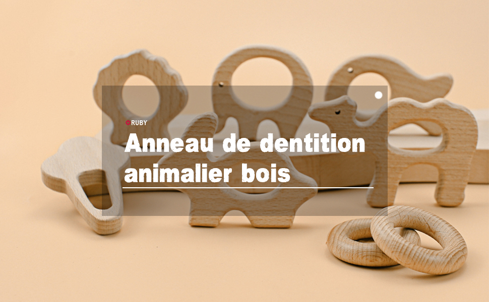 RUBY Anneau de Dentition Animal-Figurines en Bois Bio Bricolage pour Bébé