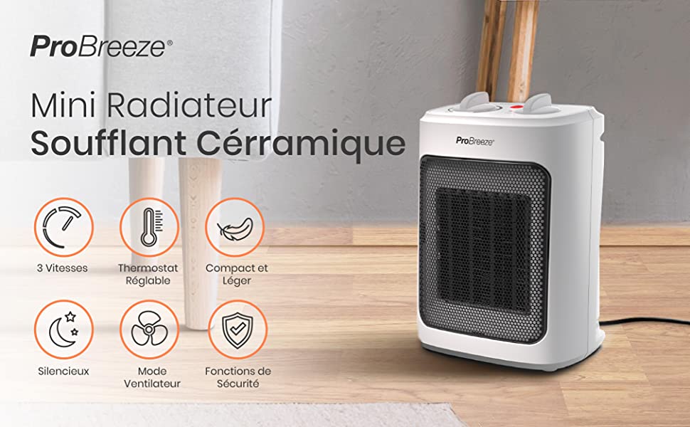 mini radiateur soufflant céramique Pro breeze blanc