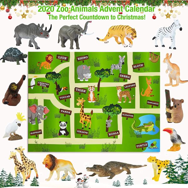 KreativeKraft Calendrier De L'avent Enfant avec Animaux du Zoo, Calendriers De Noël pour Enfants Garçon Ou Fille avec 24 Jouets À Découvrir