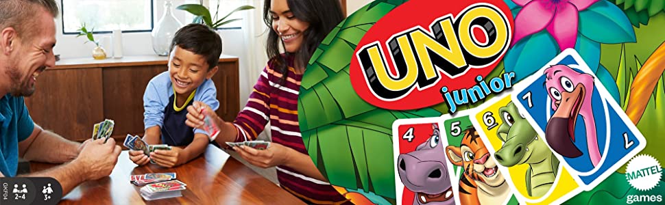 UNO Junior Jeu de société et de 45 Cartes avec Dessins d'animaux, pour Enfants dès 3 Ans, GKF04