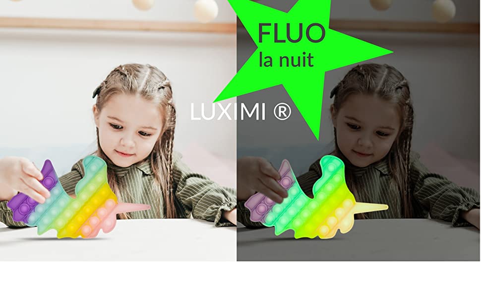 Pop it licorne - fluo la nuit - antistress enfant - pop push bubble - popit fidget toy