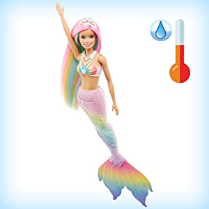 Barbie Dreamtopia poupée Sirène Magique avec Chevelure Arc-en-Ciel, change de couleur dans l'eau