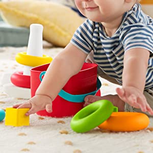 Fisher-Price Mes Premiers Blocs et Pyramide Arc-en-Ciel, jouets bébés en matériau d’origine végétale