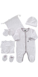 kit naissance blanc et gris avec étoiles