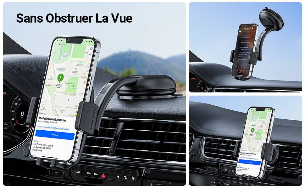 Support porte telephonetéléphone voiture ventouse grille tableau de bord 