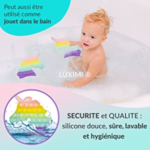 Popit licorne fluorescente push bubble fidget toy - jouet pour le bain - lavable hygiénique