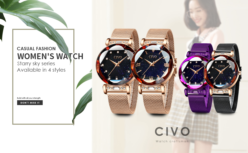 CIVO montres femmes dames rosegold bleu étanche gradient montre-bracelet élégant quartz montre femme