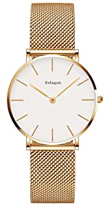 Kubagom Très Mince Montre pour Femme Quartz Analogique Étanche Acier Inoxydable