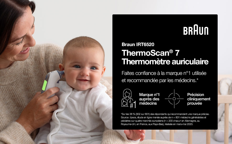 Thermomètre; auriculaire; Braun; ThermoScan; Age Précision; silencieux; précision clinique;