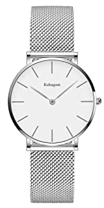 Kubagom Très Mince Montre pour Femme Quartz Analogique Étanche Acier Inoxydable