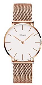 Kubagom Très Mince Montre pour Femme Quartz Analogique Étanche Acier Inoxydable