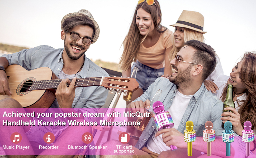 Microphone Karaoke Sans Fil, Micro Karaoké Bluetooth Portable avec LED Lumière Disco Enfants Chanter