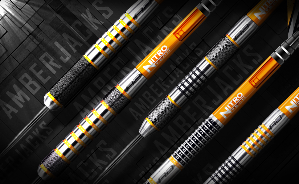 Red Dragon Darts Amberjack Barils moletés rainurés Orange/noir/argenté