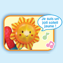 soleil,hochet,jouet,enfant,bébé,lumineux,amusant,animaux,chanson,musique,berceau,poussette,promenade