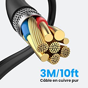 Câble en cuivre pur 3M/10 FT