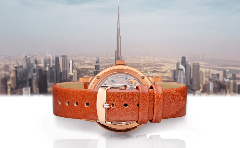 WOCCI leather watch strap dark brown tan black colours golden buckle for retro wristwatch sport band