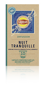 Lipton Infusion Nuit Tranquille 10 capsules, tilleul, lavande, camomille, tisane, détente, digestion