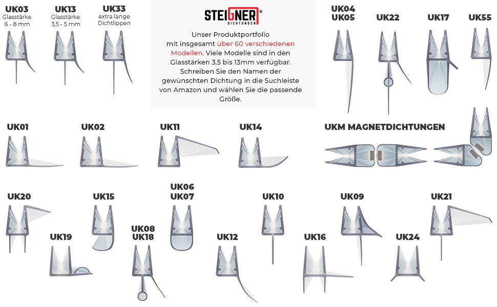 Assortiment de joints de douche Steigner UK.