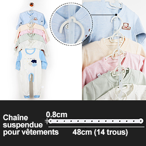 inclus 60 ensembles de cintres d'enfants et 5pcs de courroies de suspension en plastique