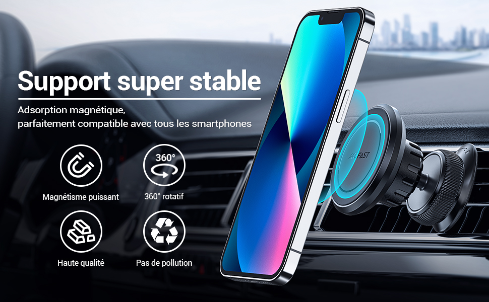 Support porte telephone téléphone voiture magnétique aimanté ventouse iphone samsung huawei xiaomi