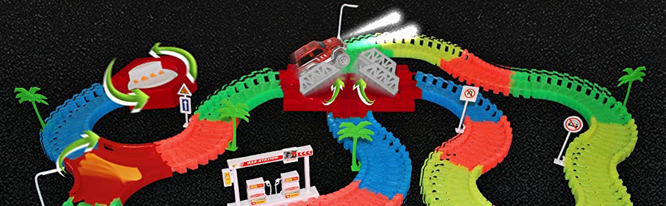 jouet voiture enfant rails flexibles modulables lumineux lightning speedy tracks magic circuit