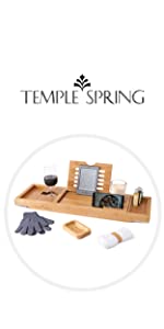 Temple Spring Plateau de bain en bambou avec bougie, verre à vin, livre, tablette, iPad et support de téléphone