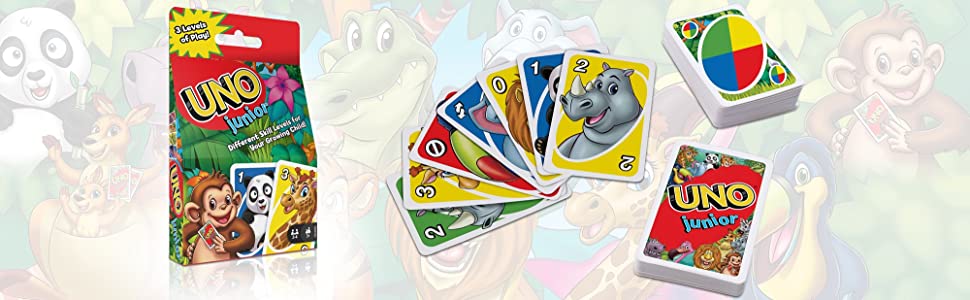 UNO Junior Jeu de société et de 45 Cartes avec Dessins d'animaux, pour Enfants dès 3 Ans, GKF04