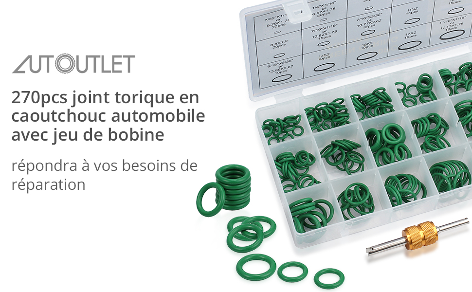  270 pcs Kit d'assortiment de joints toriques, Jeu d'outils hydrauliques en caoutchouc vert