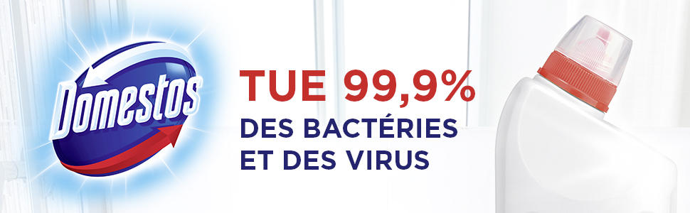 Domestos Gel Nettoyant WC 100 % Désinfectant 1L, tue 99,9% des bactéries et des virus des toilettes