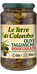 Olives Taggiasca dénoyautées conservées dans de l’huile d’olive ex-vierge 580ml.