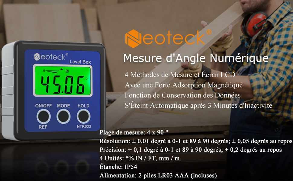 Le mesureur d'angle numérique, la plage de mesure est de ± 180 ° (0-360 °)