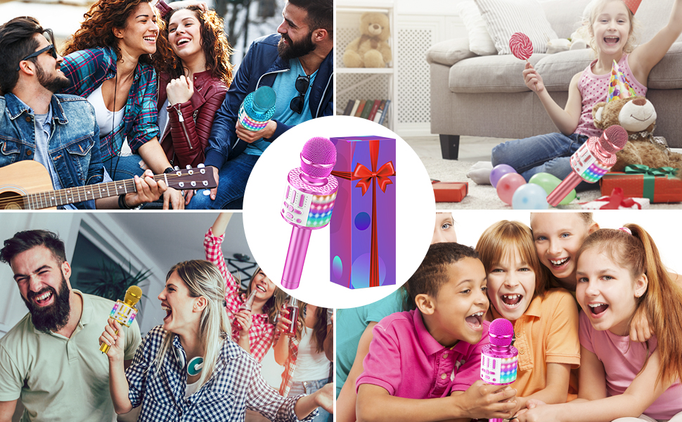 Microphone Karaoké Sans Fil, Microphone Bluetooth Enfants, Cadeau Parfait pour Garçons et Filles