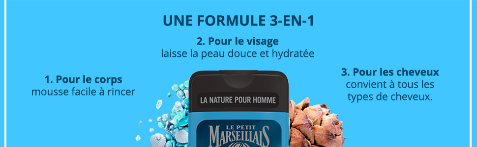 Le Petit Marseillais Gel Douche Homme Corps et Cheveux Minéraux & Bois de Cèdre Flacon