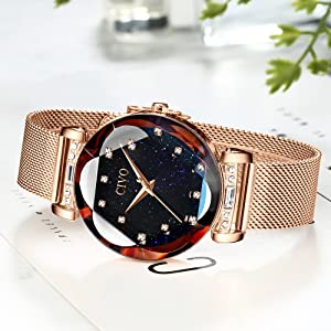 CIVO montres femmes dames rosegold bleu étanche gradient montre-bracelet élégant quartz montre femme