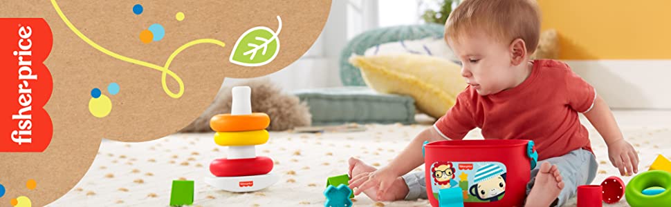 Fisher-Price Mes Premiers Blocs et Pyramide Arc-en-Ciel, jouets bébés en matériau d’origine végétale