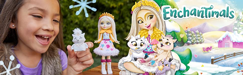 Enchantimals coffret Famille avec mini-poupée Odele Hibou, 3 figurines animales et accessoires 